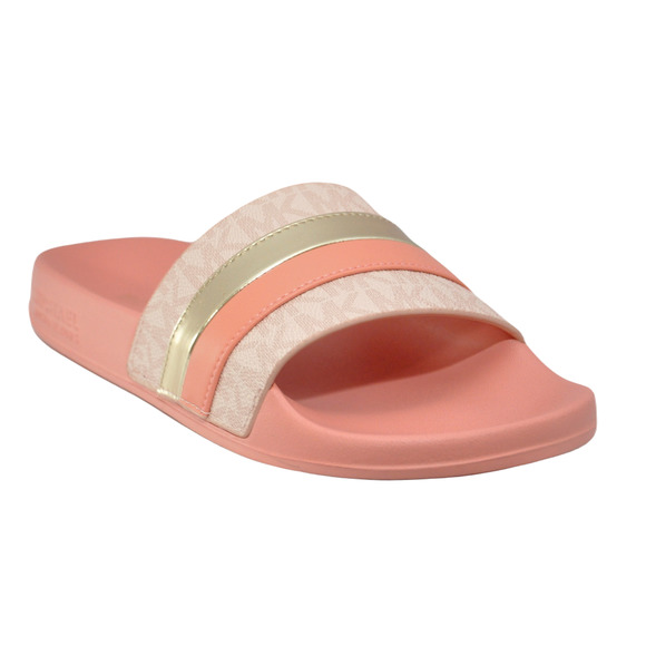 Michael Kors Brandy Metallic Striped Logo Slide Sandal Sherbert Pink Nib $85 - Picture 1 of 5